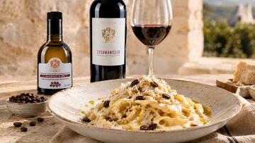 Fettuccine con crema di Caciocavallo di Martina Franca e olio extra vergine di oliva al caffè e..... vino Susumaniello rosso