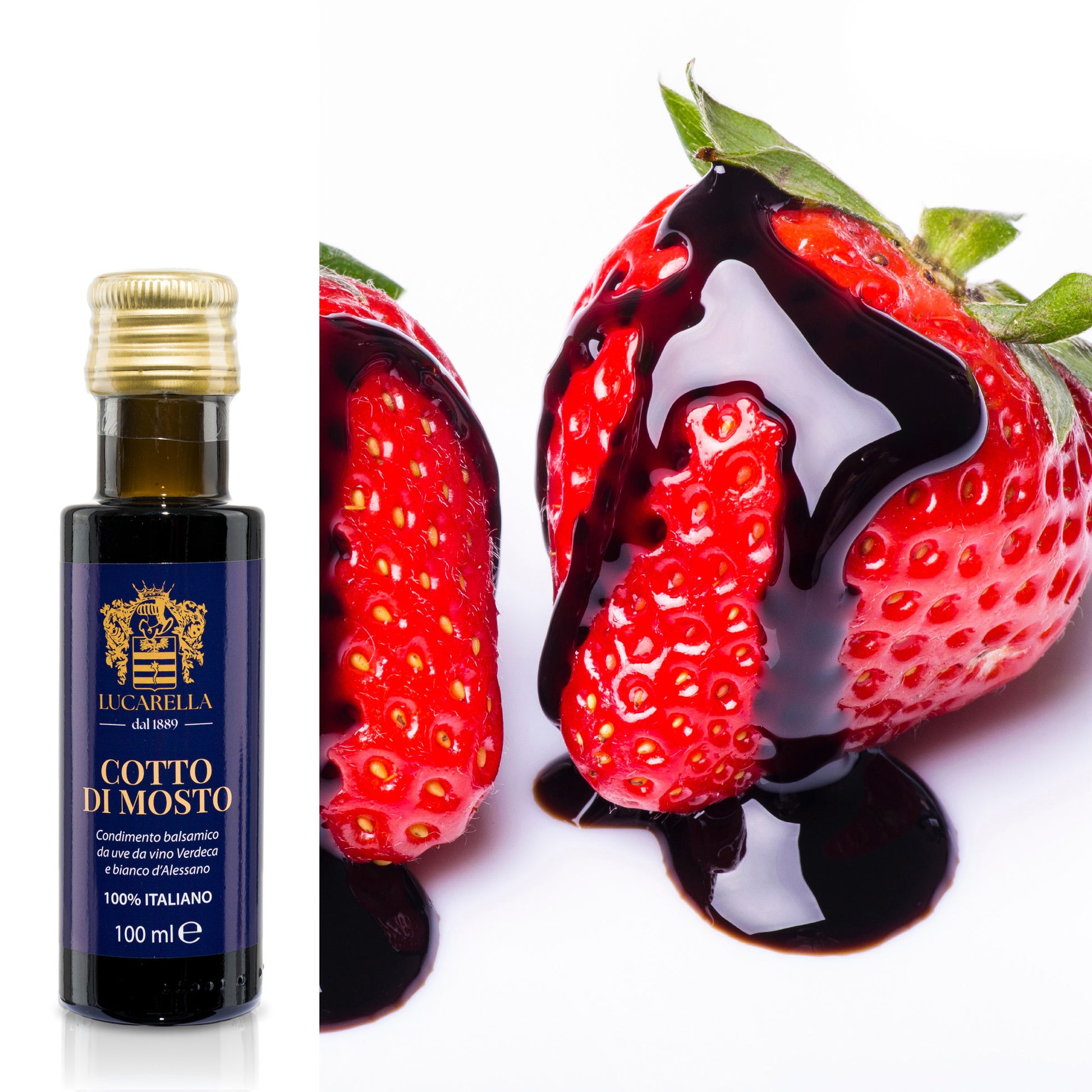 Condimento cotto di mosto da 100 ml abbinato con le fragole