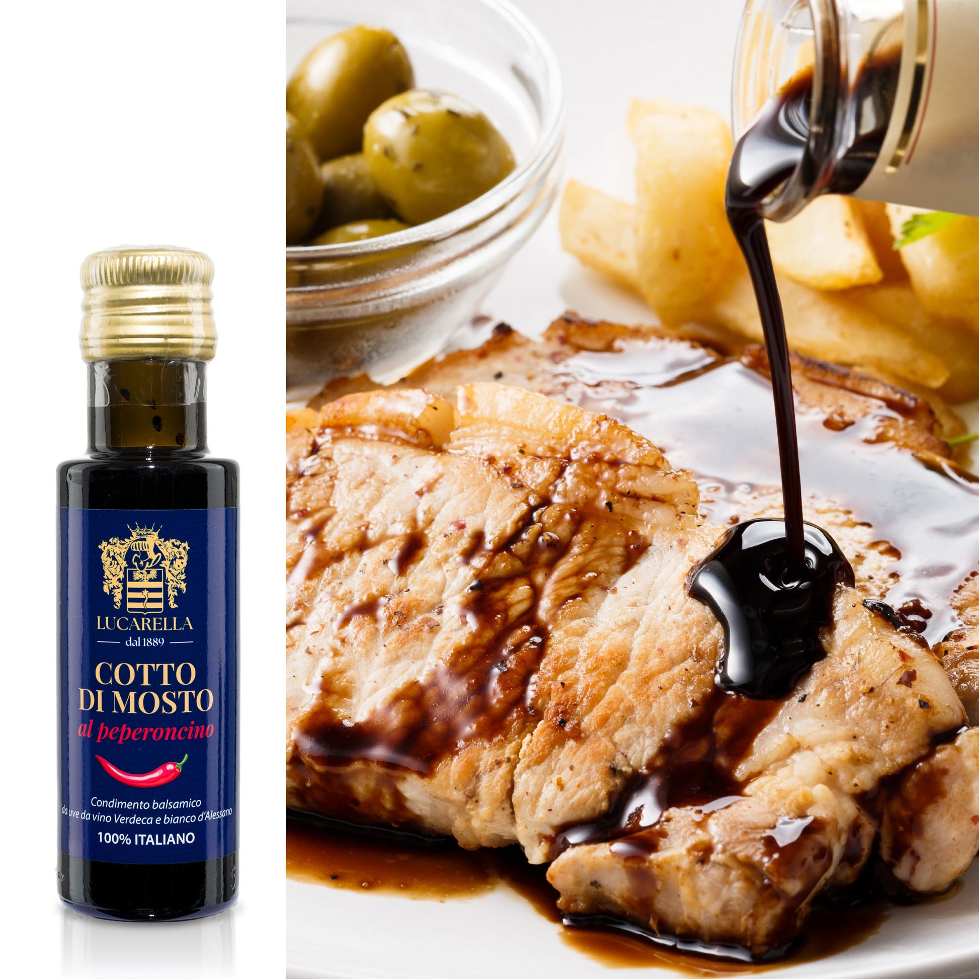 Cotto di Mosto 100 ml al peperoncino abbinato con carne