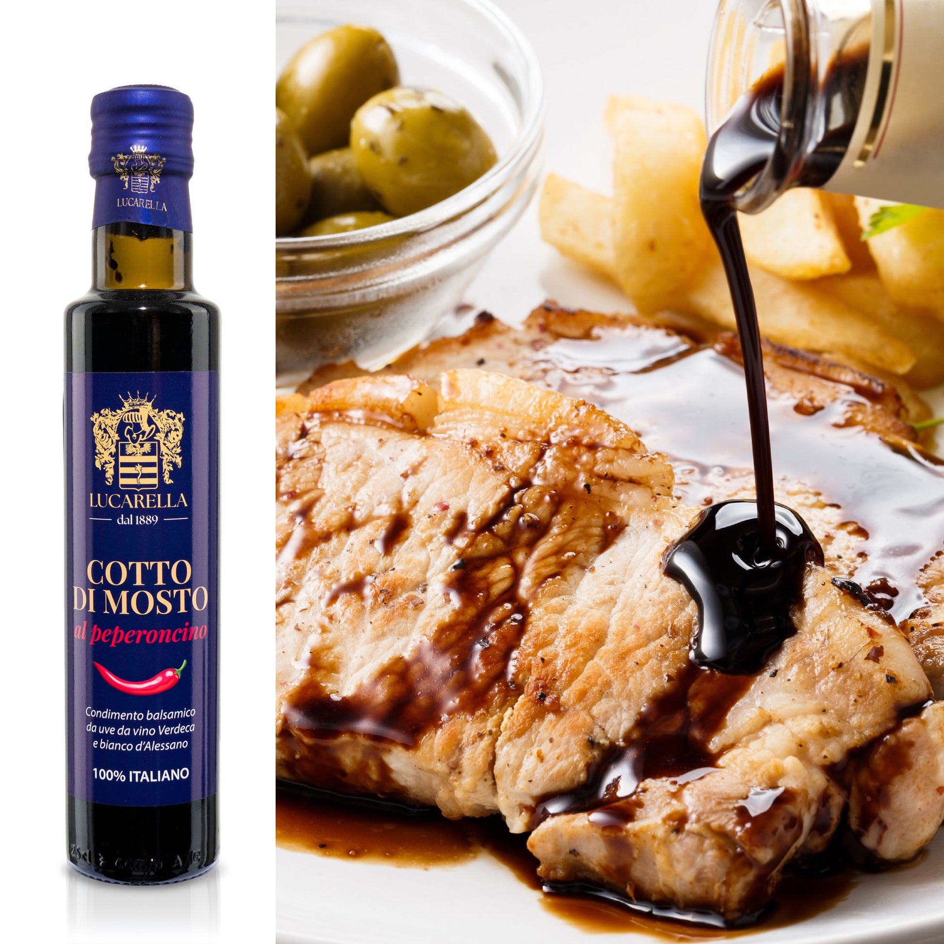 Cotto di mosto al peperoncino da 250 ml, condimento balsamico abbinato con carne