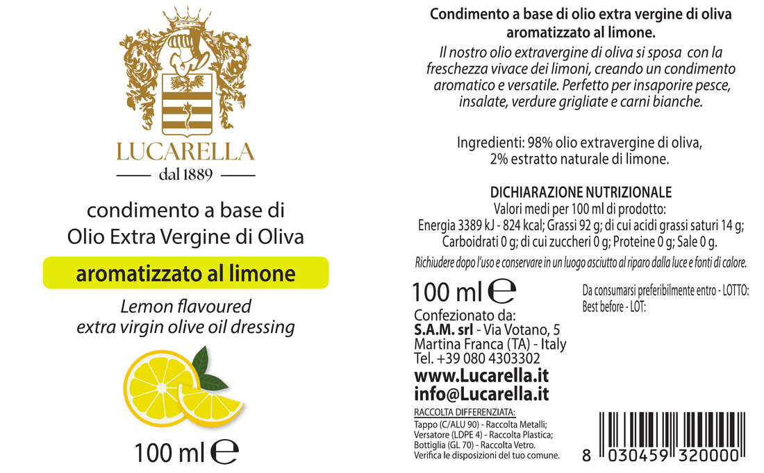 Condimento Olio Extra Vergine di oliva aromatizzato al limone