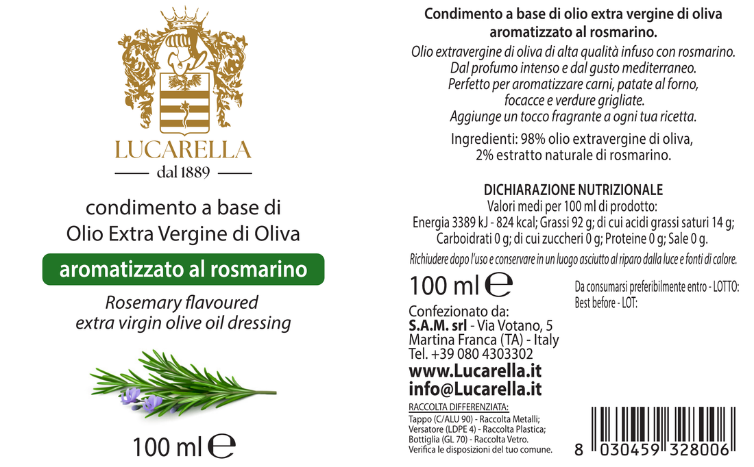 Condimento all’Olio EVO aromatizzato al Rosmarino 100 ml
