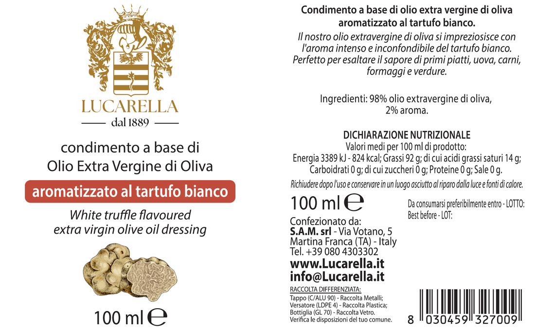 Condimento Olio Extra Vergine di oliva aromatizzato al tartufo