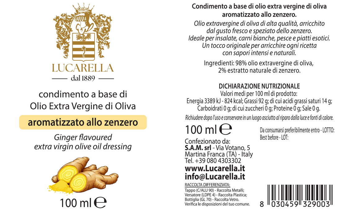 Condimento all’Olio EVO aromatizzato allo Zenzero 100 ml