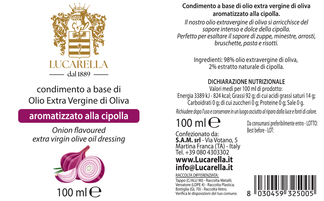 Condimento Olio Extra Vergine di oliva aromatizzato alla cipolla