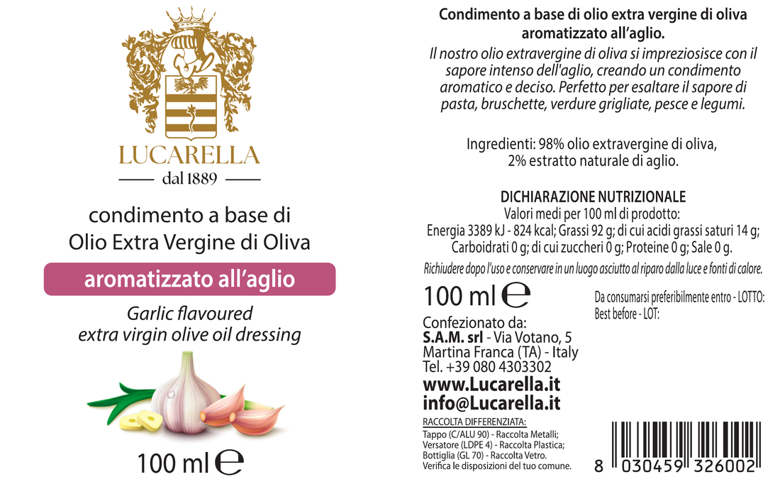 Condimento Olio Extra Vergine di oliva aromatizzato all'aglio