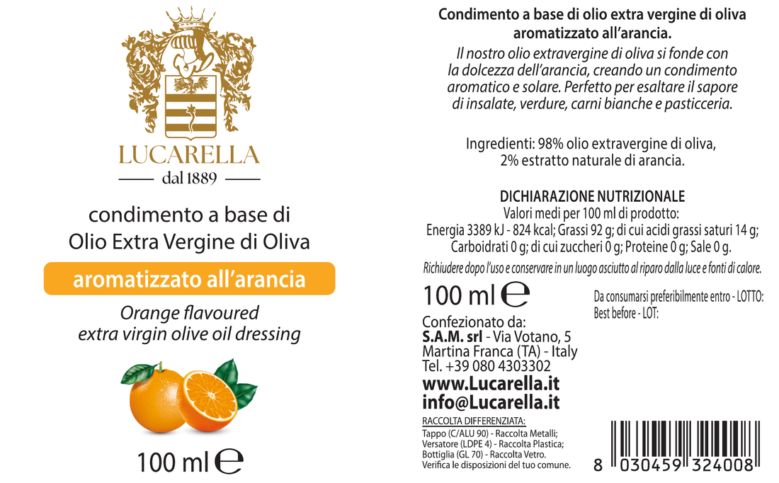 Olio Extra Vergine di oliva aromatizzato all'arancia