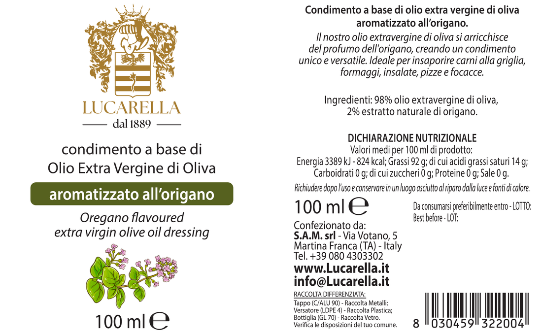 Condimento Olio Extra Vergine di oliva aromatizzato all'origano