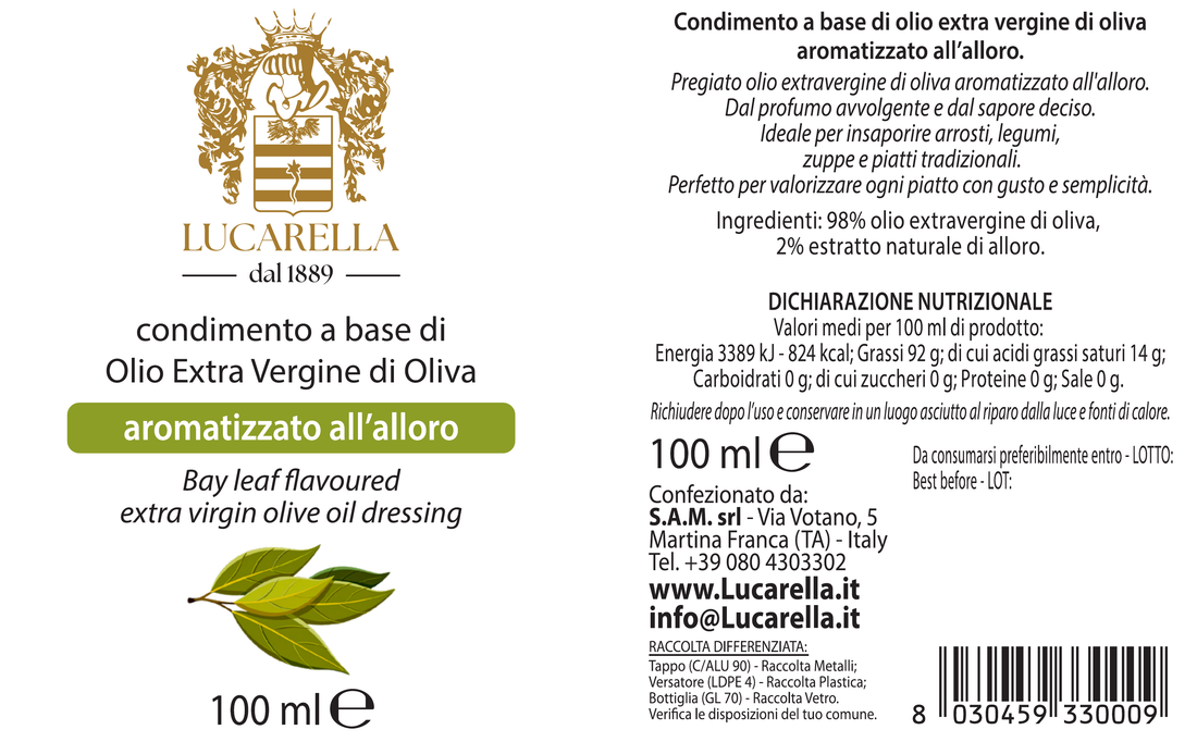Condimento all’Olio EVO aromatizzato all'Alloro 100 ml