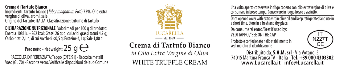 Étiquette originale : Lucarella crème de truffe blanche, 25 g