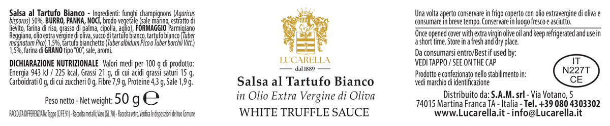 Originaletikett: Lucarella Sauce mit weißem Trüffel und Champignons, 50 g