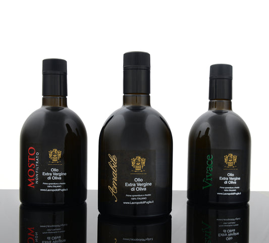 Set da 3 bottiglie Antirabbocco 500 ml di Olio Extra Vergine di Oliva - L'Acropoli di Puglia